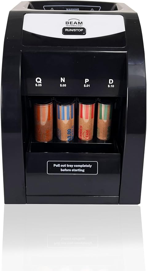 Automatic Coin Sorter, 1 Row with Quick-Access Lid, Patented Anti-Jam Technology, and Coin Wrapper Starter Pack Included (CSD-1000)