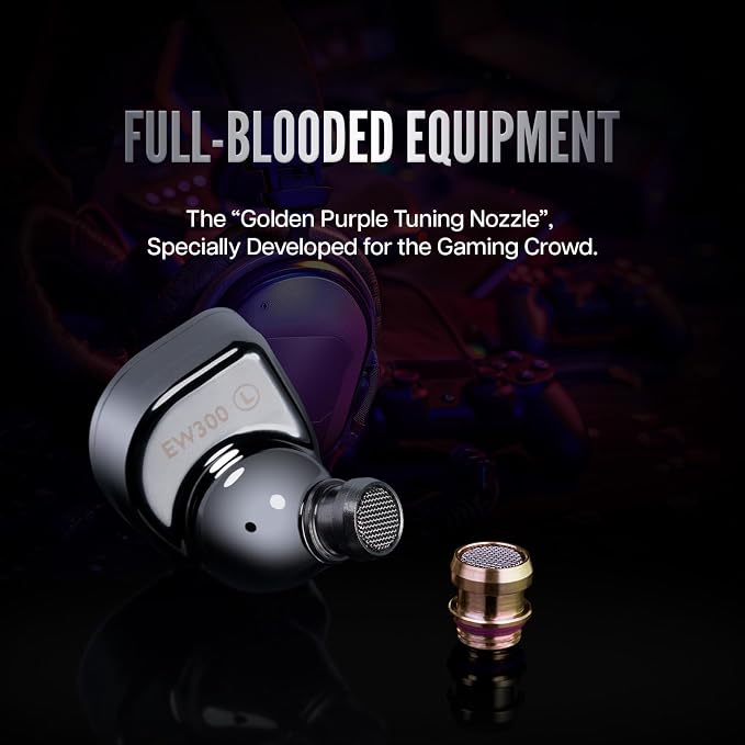 Linsoul SIMGOT EW300 1DD+1Planar+1PZT Hybrid Driver in Ear Monitor, Wired Earbuds IEM, Gaming Earbuds with Detachable Nozzles, Silver-Plated OFC IEM Cable for Audiophile Musician (EW300 HBB)