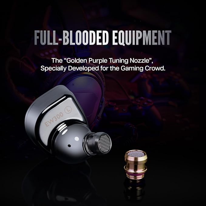 Linsoul SIMGOT EW300 1DD+1Planar+1PZT Hybrid Driver in Ear Monitor, Wired Earbuds IEM, Gaming Earbuds with Detachable Nozzles, Silver-Plated OFC IEM Cable for Audiophile Musician (EW300 DSP)
