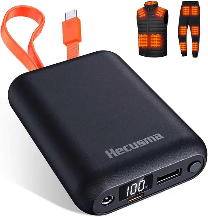 7.4V 5V 20,000mAh Heated Vest Battery Pack, Battery Pack for Heated Vest Compatible with ORORO, for TODWARM, for XINSONYUELL, for Weamest, Power Bank with Built-in USB-C Cable (No for Venustas)