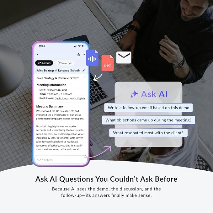 Notique AI Pen | Pocket AI Voice Recorder | Audio Recorder | Discreet Recording Device | AI Summarize & Transcribe for Multi-File & Meeting Timeline | No Monthly Fees