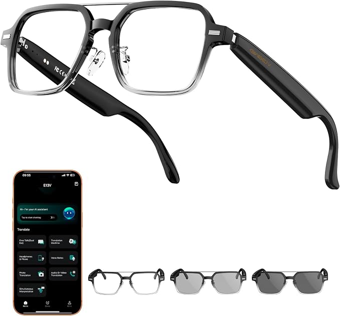 Aviator Smart Glasses for Men & Women, Audio Bluetooth Glasses, Wear Induction Power On/Off, Touch Control, Photochromic Lens, Smart Sunglasses, Music, Hands-Free Calls, UV/Blue Light Protection