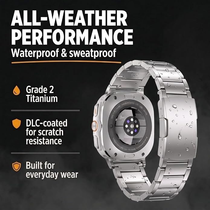 Ultra Supply Co. Titanium Band for Samsung Galaxy Watch Ultra 47mm – Galaxy Watch Ultra Metal Band with Folding Clasp, Scratch & Water-Resistant DLC Coating, Adjustable Smartwatch Bands
