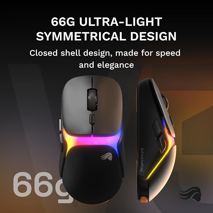 GLORIOUS Gaming Model O3 Wireless Gaming Mouse - InfinitePlay Swappable Battery, 130H Battery Life, 8k Polling, 130M Optical Switches, Ultralight 66g, 30K DPI Optical Sensor, RGB - Black