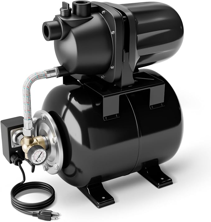 Goplus 1.6HP Shallow Well Pump with Pressure Tank, 1000GPH Garden Water Pump Jet Pressurized Automatic Water Booster Jet Pump for Home Irrigation Garden Lawn, 1200W (Black)