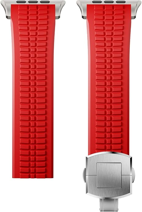 Silicone Watch Band Compatible with iWatch Ultra 2 / Ultra/Series 10 9 8 7 (44mm 45mm 46mm 49mm), Sport bands with Folding buckle, Rugged Heavy Duty Modern Design for Men