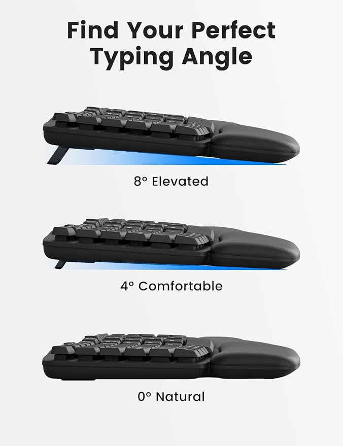 Wireless Keyboard and Mouse Combo, SABLUTE MA41 30dB Quiet Ergonomic Wave Keyboard Set with Soft Leather Palm Rest, Dual-System Switch for Windows/Mac, Ideal for Business Teams Home Office