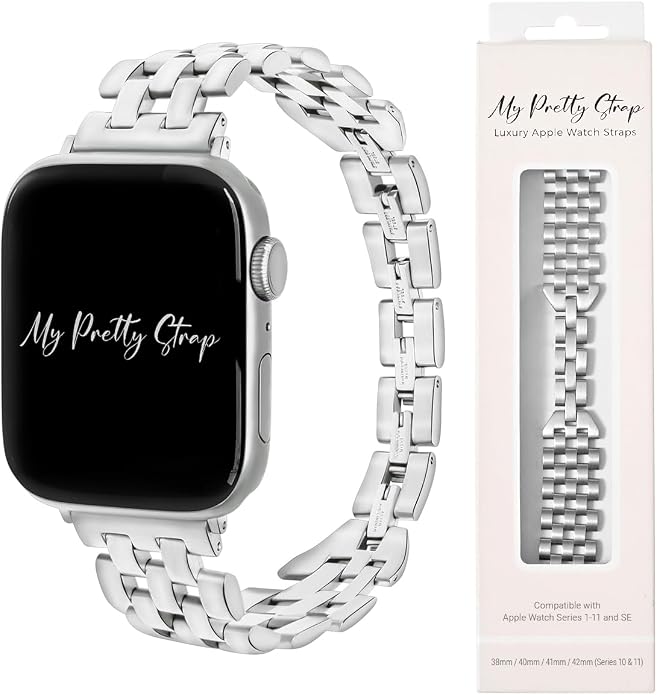 My Pretty Strap - Compatible Apple Watch Band Strap, Stainless Steel Fashion iWatch Replacement Strap- Easy Resizing, No Tool Needed, Fits Most Wrists- Compatible with Series 1-11, SE and Ultra