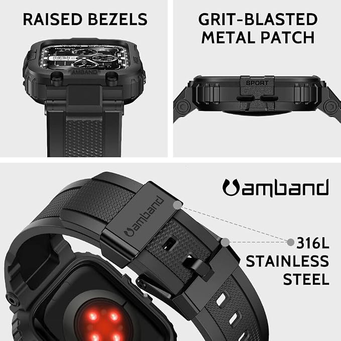amBand Bands Compatible with Apple Watch 9/8/7/6/5/4 & SE 3/2/1 45mm/44mm Case for Men, M1 Sport Series Rugged Case Protective Cover for iWatch SE3/SE2/6/SE/5/4 44/45 mm Men Black