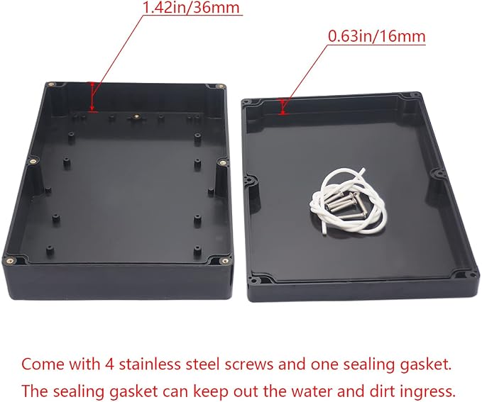 Project Box IP65 Waterproof Junction Box ABS Plastic Black Electrical Boxes DIY Electronic Project Case Power Enclosure 10.35x7.17x2.36 inch (263x182x60 mm)