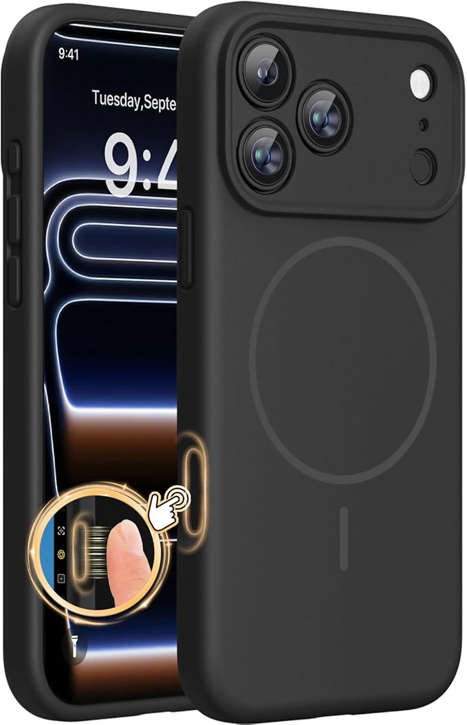 Miracase Magnetic for iPhone 17 Pro Case, Compatible with MagSafe, Integrated Silicone Camera Control Cover, 3.0mm Thicken Shockproof Drop Protection Phone Case for 17 Pro,Black