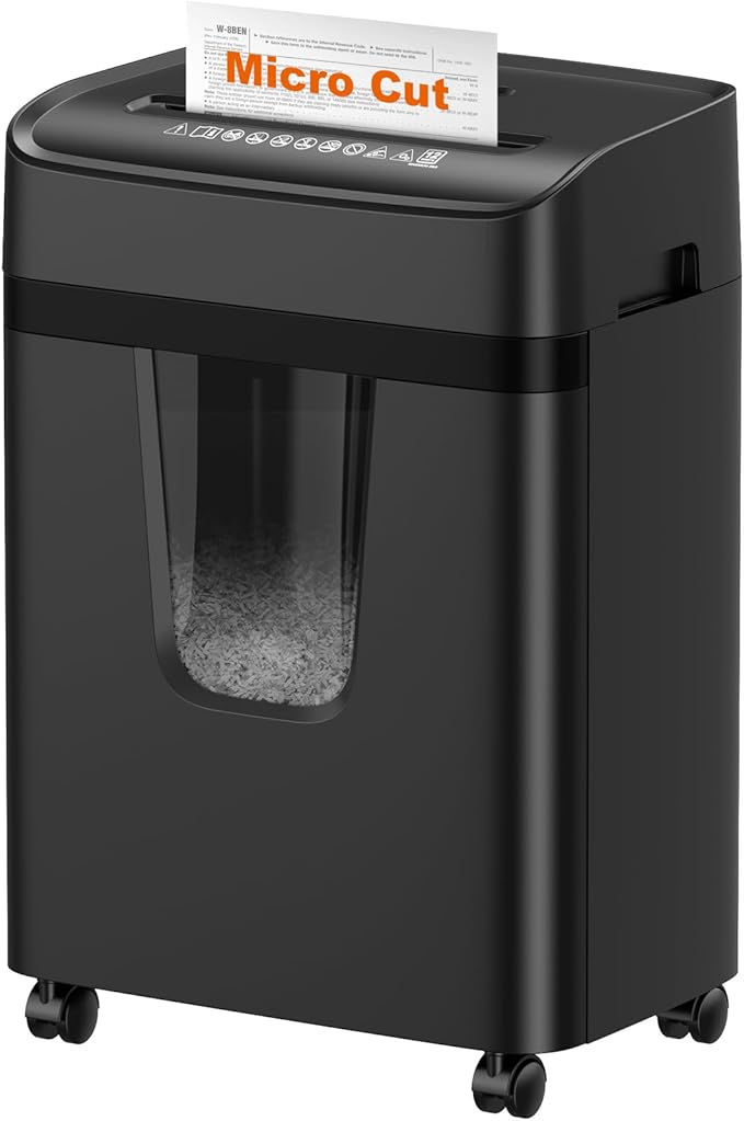 Bonsaii 12-Sheet Micro-Cut Paper Shredders for Home Office, Heavy Duty Document Shredder with 5.5 Gallon Pullout Bin for CD/Credit Card/Staple, 30 Mins Continuous Run Time, P-4 High Security