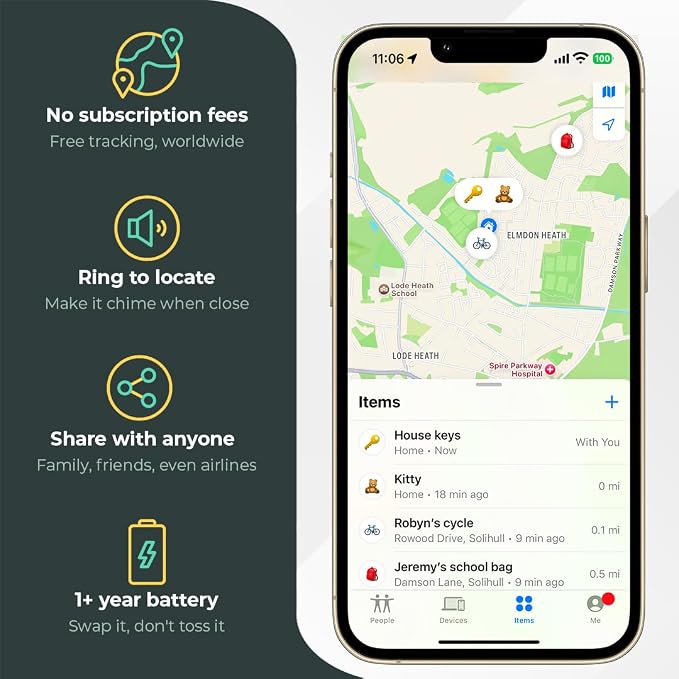 ROAM SMART TRACKER - Bluetooth Tracker & Item Finder for Keys, Luggage, Kid & Pet Gear, and More (iOS, Android), No App or Subscription, Fast Setup, Waterproof | 4-Pack, Blue, Black, Yellow & Green
