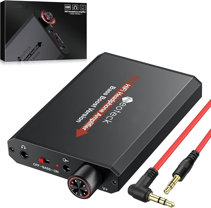 Neoteck 3.5mm Headphone Amp with Bass Boost Portable HiFi Headphone Amplifier,16-300 Ohm,Aluminum Matte Surface for Mac,Phones,iPad,MP3,MP4 Computers PS4 PS5 Controller-Black