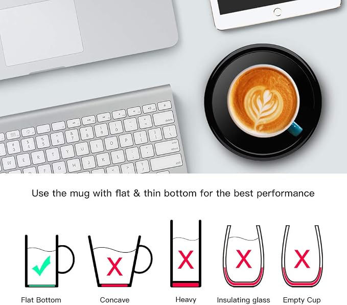 BESTINNKITS Smart Coffee Cup Warmer Set, Auto On/Off Gravity-induction Mug Office Desk Use, Candle Wax Cup Warmer Heating Plate (Up To 131F/55C), 14oz