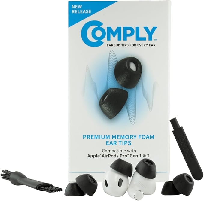 Comply TrueGrip | Premium Memory Foam Replacement Earbud Tips for Apple AirPods Pro 1 & 2 | Enhanced Comfort, Secure Fit, Superior Noise Isolation, Removal & Cleaning Tool | Black, Large (3 Pairs)