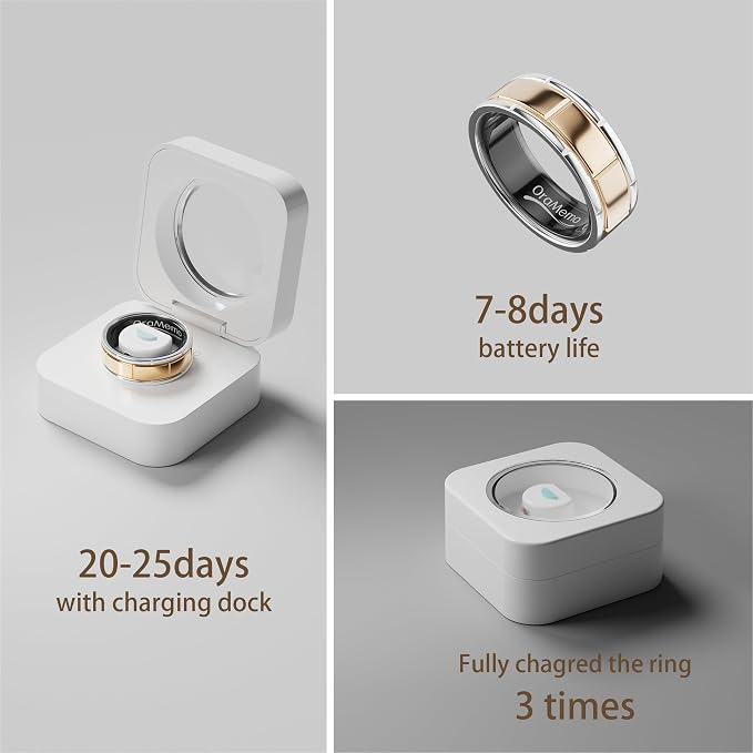 Smart Ring 1.0 for Men/Women, No Subscription Fee, 7-8 Days Battery Life, HRV/Stress Monitoring/Sleep Track/Fitness for iOS and Android (Matte Gold & Silver, Size 11)