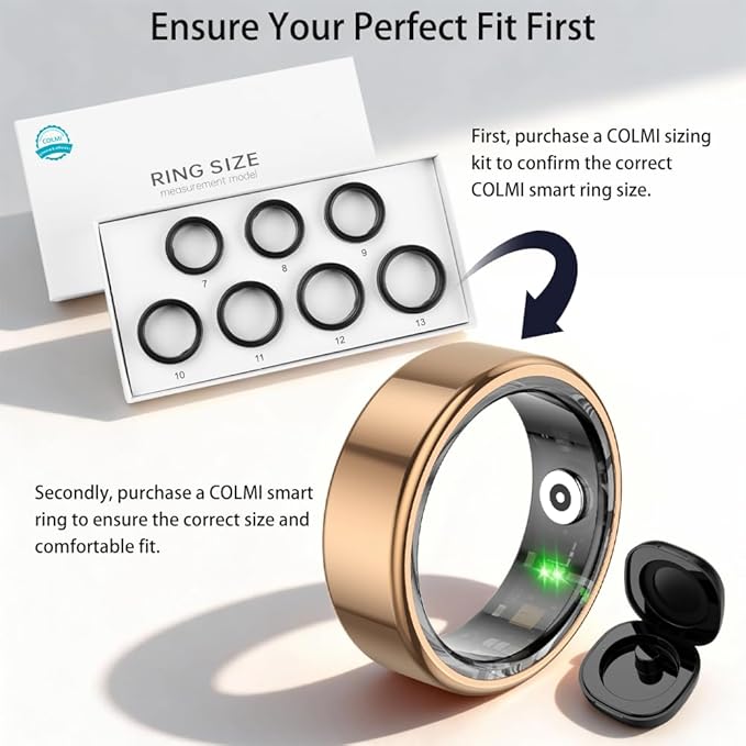 COLMI R02 Smart Ring, Smart Ring for Women and Men, No Subscription Fee, with a Charging Case, Supports Heart Rate, Blood Oxygen, Sleep Health Monitoring. (Rose Gold, 11#)