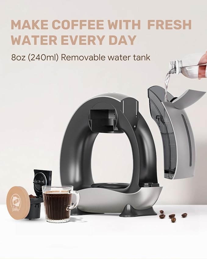 i Cafilas Single Serve Coffee Maker,Fast Heat in 20s,2-in-1 Coffee Machines Compatible with K-Cup Pods&Ground Coffee,Compact Coffee for Small Spaces, Brew in 2 mins,Dark Gery Coffee maker