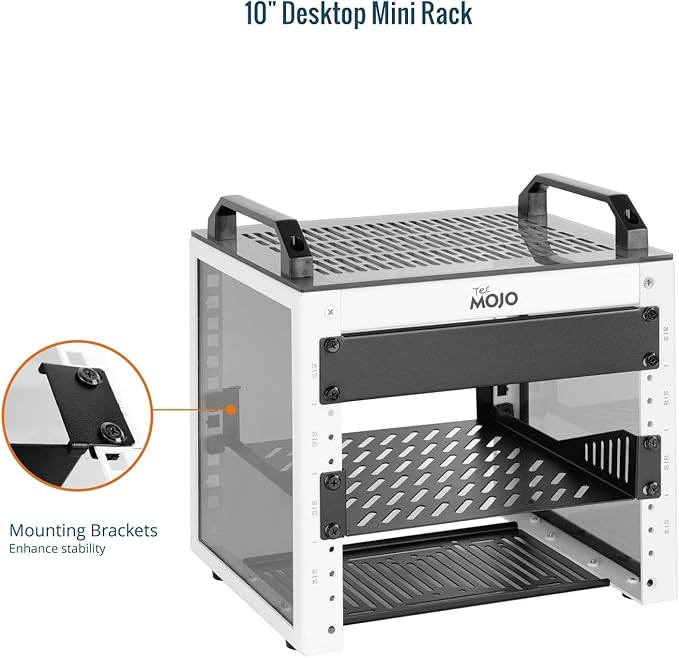 Tecmojo 4U Network Rack, 10 inch Mini Server Rack with 2 Side Translucent Panels & 2 Top Handles, 7.87 inch Deep, for 10 inch IT Equipment & A/V Devices, White
