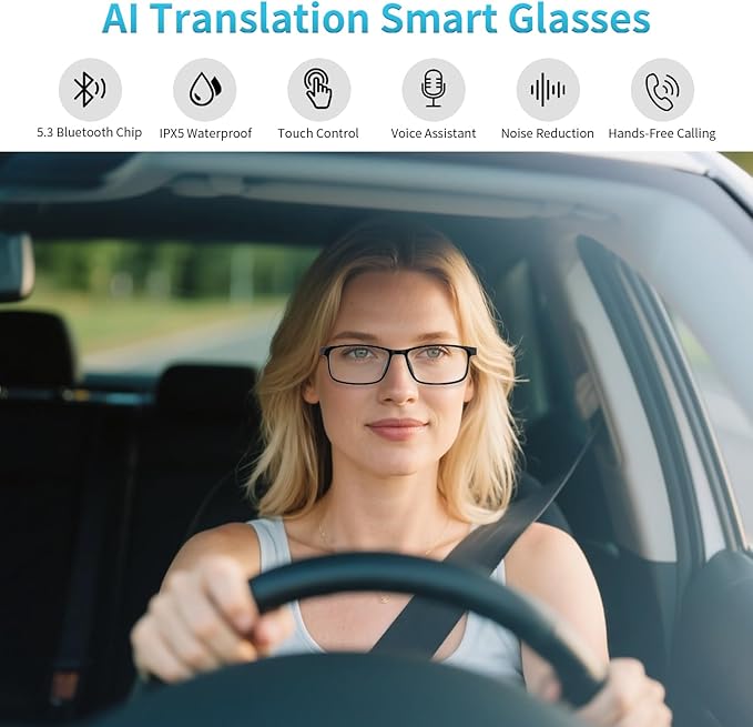 GenXenon AI Smart Glasses, AI Translator Powered by ChatGPT with Real-Time Translation (160+ Languages),AI Noise Cancellation, Removable Temples, Anti-Blue Light Bluetooth Glasses for Men & Women
