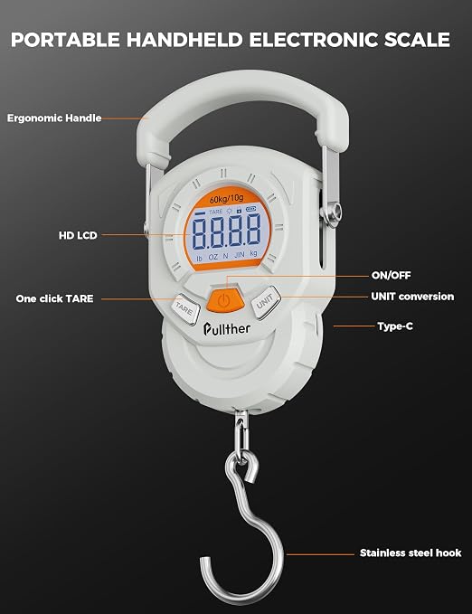 Fish Scale, Max 130lbs Fishing Scale,Multi-Mode Pound/Ounces & Kilograms,LCD Display