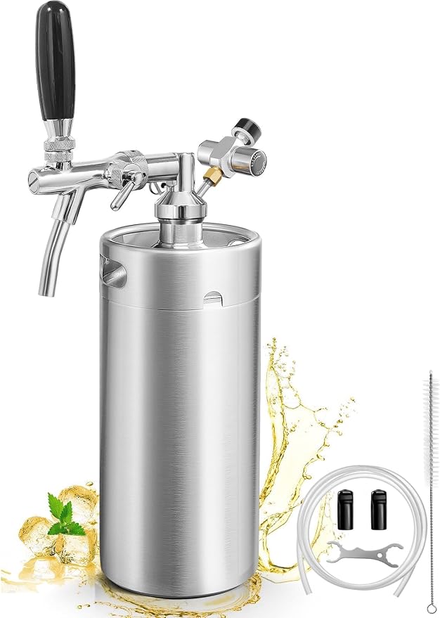 128oz Mini Keg Growler with Adjustable Faucet, Stainless Steel Beer Growler Tap System Upgrade Draft Beer Dispenser System with CO2 Regulator Keep Fresh and Carbonation for Homebrew, Craft