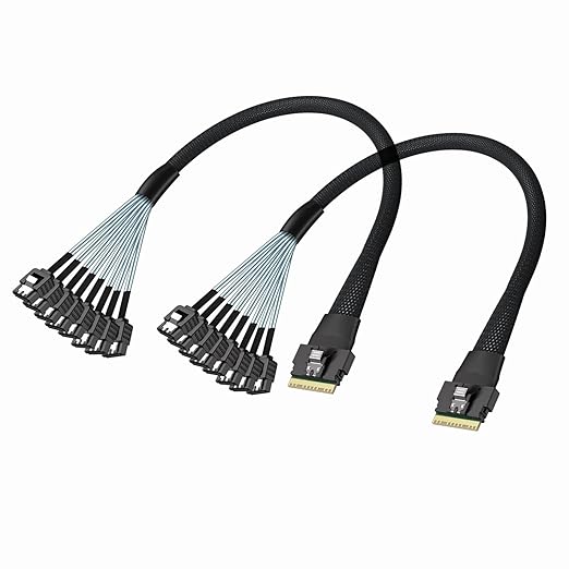 10Gtek SlimSAS 8i to 8xSATA Cable, SFF-8654 Host/RAID to SATA Target, Suitable for Servers, Hard Drives, Computers, and Hosts, 1m(3.3ft), 2-Pack