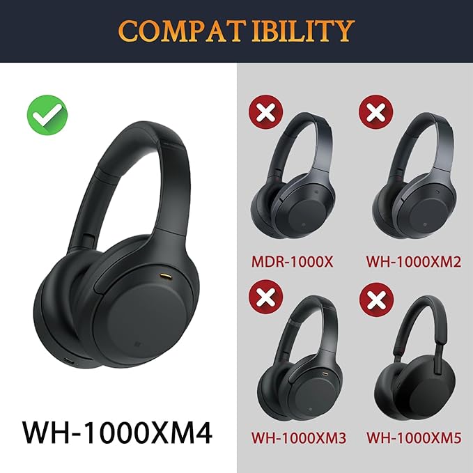 SOULWIT Ear Pads Cushions + Headband, Replacement Kit for Sony WH-1000XM4 (WH1000XM4) Over-Ear Headphones, Replacement Headstrap Pad & Earpads Repair Part - Navy Blue