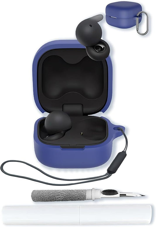 Case for Sony LinkBuds Open Truly Wireless Earbud Headphones（Model Number：WFL910B.UC）,Soft Protective,Shockproof, BOVUGAC Silicone Case Cover with Keychain & Cleaning Kit & Lanyard-Blue
