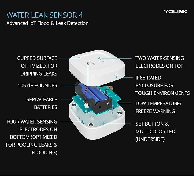 YoLink Smart Home Starter Kit: SpeakerHub & Water Leak Sensor 4 with 105dB Audio Alarm 3-Pack, SMS/Text, Email & Push Notifications, Freeze Warning, LoRa Up to 1/4 Mile Open-Air Range, w/Alexa, IFTTT