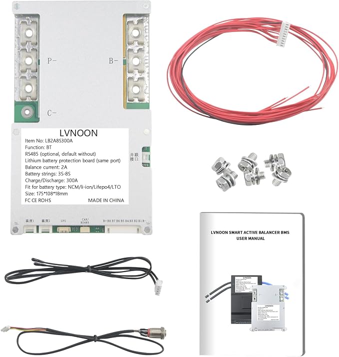 LB2A Smart Active Balancer BMS for Li-ion NCM LFP LiFePo4 LTO Battery Management System 3S 4S 5S 7S 8S 300A with APP Control 12V 24V (3-8S, 300A)