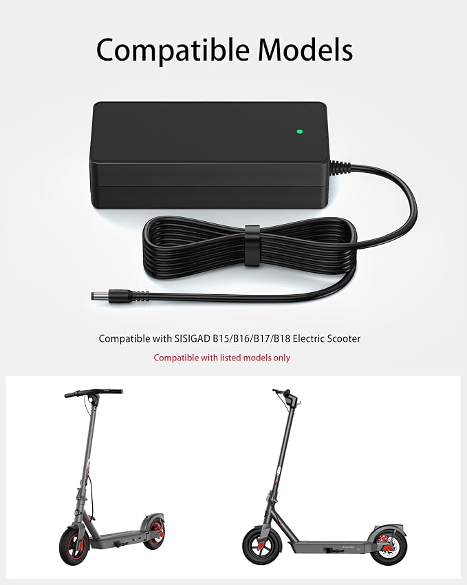 VHBW 42V Charger for SISIGAD Electric Scooter – Compatible with SISIGAD B15, B16, B17, B18 – Smart 42V 2A SISIGAD Scooter Charger Replacement for SISIGAD B15 Electric Scooter and More