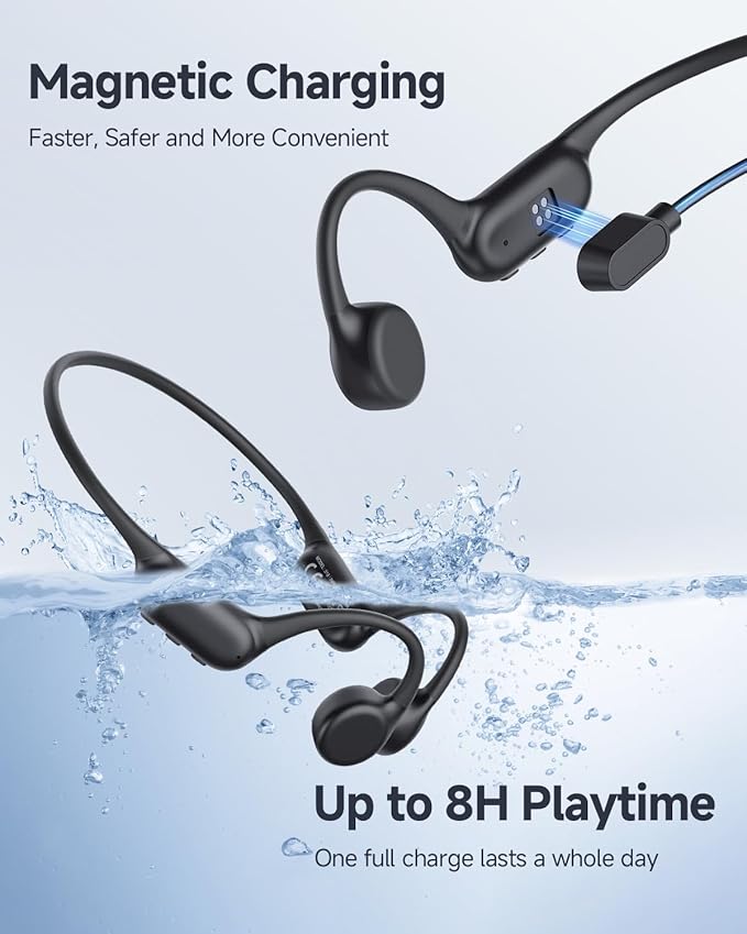 PSIER Bone Conduction Headphones IPX8 Waterproof Swimming Headphones with MP3 Mode 32GB Memory, Open Ear Headphones with AI Music Generation 8 Hours Playtime Bluetooth 6.0 for Running and Fitness