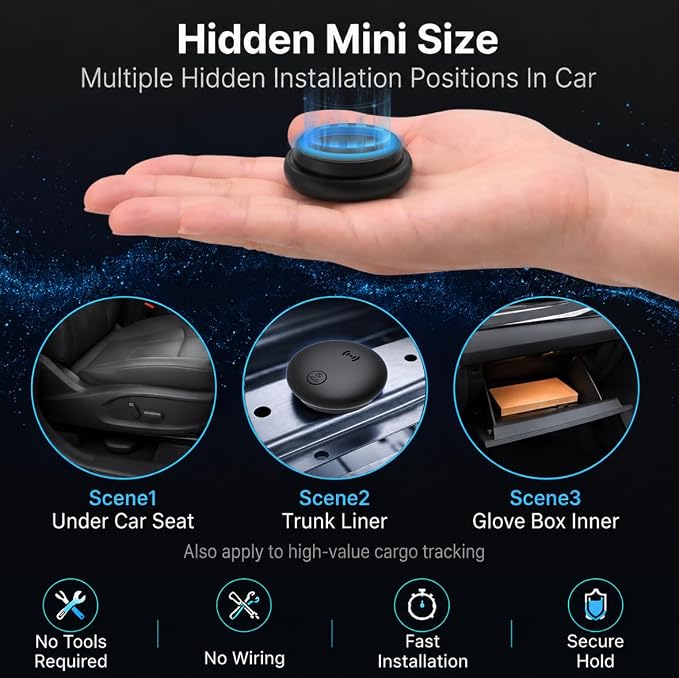 GPS Tracker for Vehicles, 2 Pack Magnetic Hidden GPS Tracker for Vehicles No Subscription Life Car Tracker Device Hidden Magnetic Waterproof for iOS Find My (iOS Only) - Black