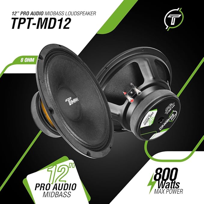 Timpano 12 Inch Midbass Speaker TPT-MD12 800 Watts, 8 Ohm, Mid Bass Loudspeaker for Pro Car Audio (Single)