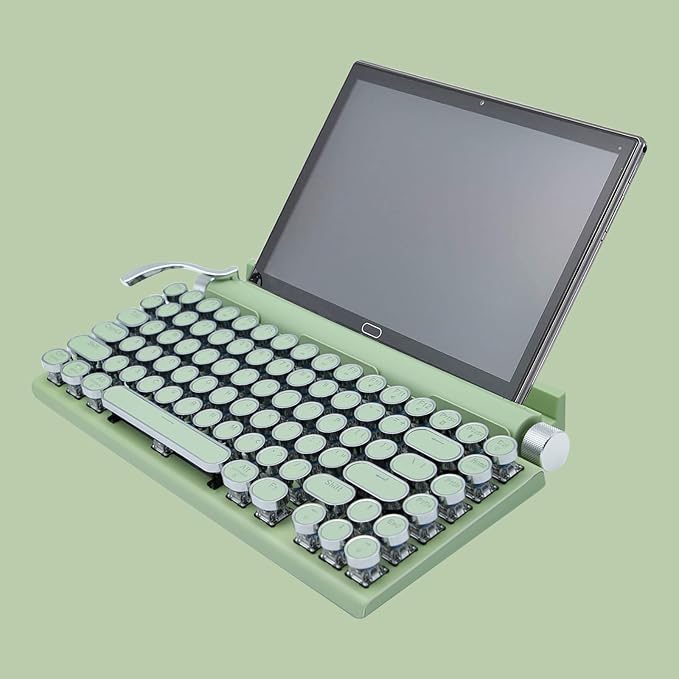 Adventurers Retro Typewriter-Style Mechanical Keyboard, 83 Keys, 75% Compact Layout, Bluetooth 5.0 and Wired, Hot-Swappable Blue Switch, White Backlit for Windows/Mac/iPad/PC/Laptop (Light Green)