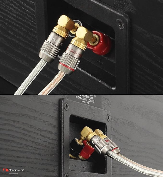 Nakamichi FanLock Excel Series 24k Gold Plated Right-Angle 90 Degree Banana Plug 10 AWG - 18 AWG Gauge Size 4mm for Speakers Amplifier Hi-Fi Home Theatre Wire Cable Quick Connector, 10 Pcs (5-Pairs)
