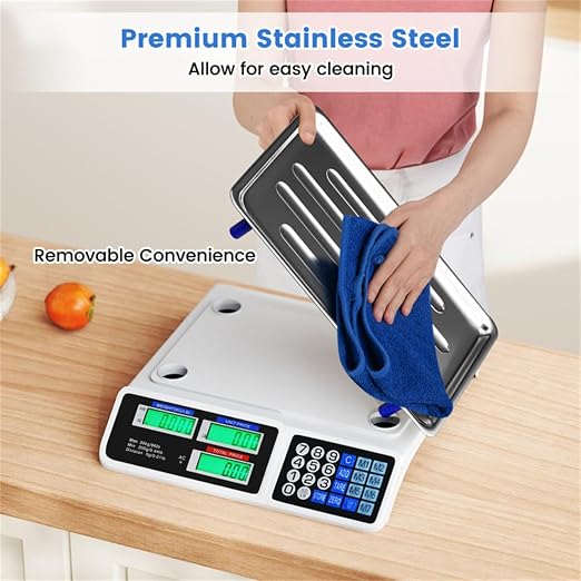 66lb/30kg Digital Produce Scale: 0.01lb/5g Precision, Dual Backlit LCD, Detachable Stainless Steel Platform Scale, Price Computing Postal Shipping Scale for Packages,Business,Luggage,Warehouse,Home