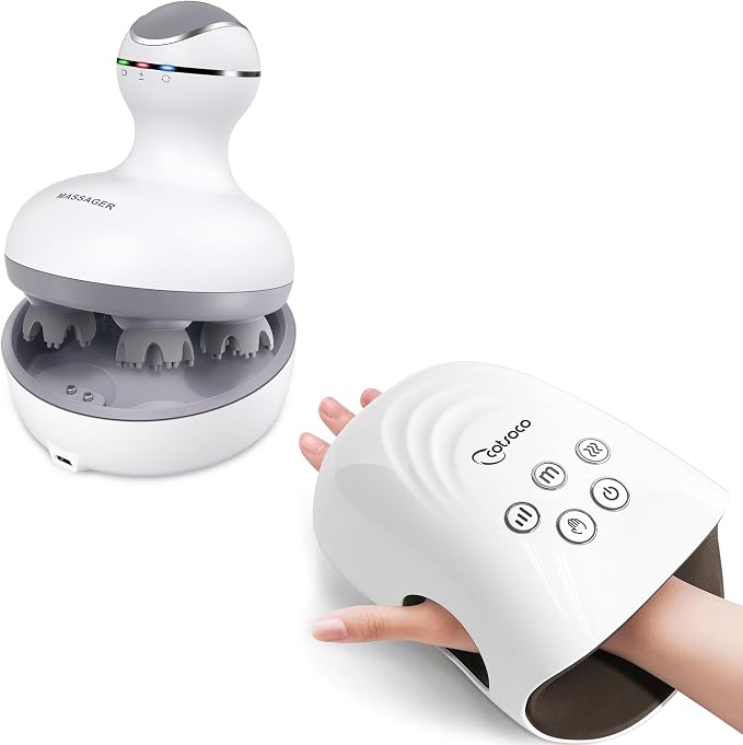 cotsoco Electric Head Massager & Hand Massager with Heat and Compression for Arthritis and Carpal Tunnel