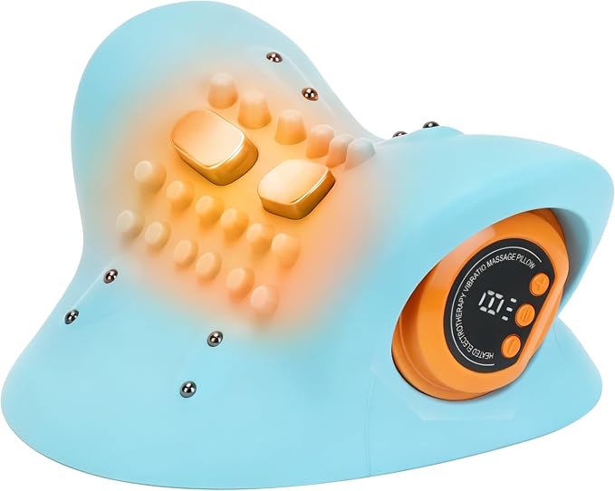 Neck Massager with Heat,3-in-1 EMS Pulse/Vibration/Heating with Remote Control,Electric Cervical Neck Traction Pillows for Pain Relief and Muscle Relaxation,Gifts for Women Men(Blue)