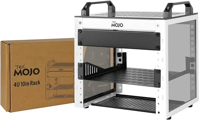 Tecmojo 4U Network Rack, 10 inch Mini Server Rack with 2 Side Translucent Panels & 2 Top Handles, 7.87 inch Deep, for 10 inch IT Equipment & A/V Devices, White