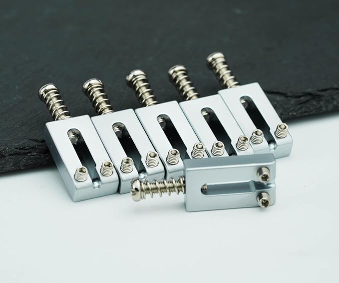 Guyker 10.8mm Bridge Saddles, Stainless Steel Bridge Saddles Tremolo System Replacement Part Compatible with Strat ST Tele TL Electric Guitar MA001(Chrome, Set of 6)