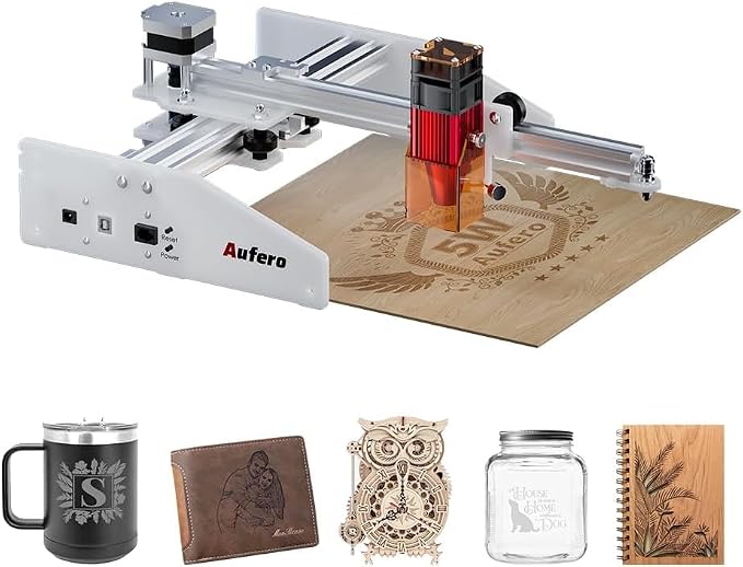Aufero Laser 1 5W Diode Laser Engraver, Pre-Assembled Beginner Laser Cutter & Engraving Machine, 7.1x7.1" (180x180mm) Working Area, Lightweight Desktop Laser Engraver for Wood, Leather, Acrylic