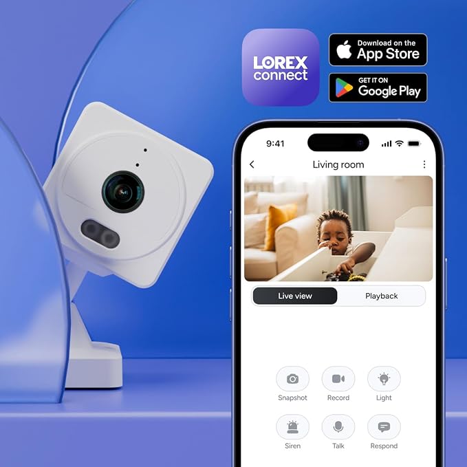 Lorex Connect 2K Indoor Wi-Fi Camera | New APP | Color Night Vision | Person & Face Recognition | Versatile Mounting | 2-Way Talk | 24/7 Recording | Privacy Mode | Local SD or Cloud Storage Option