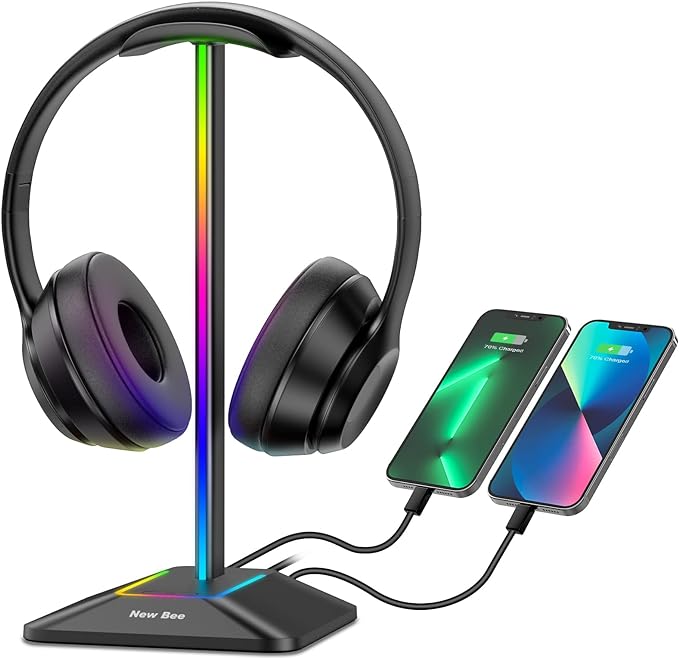 New Bee USB Headset with Microphone RGB Headphone Stand