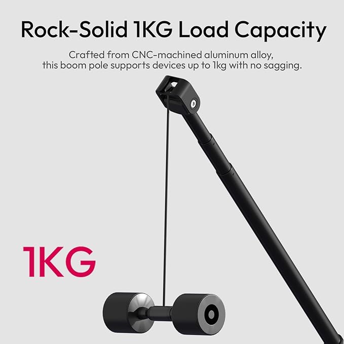 ULANZI ZJ08 Extendable Cold Shoe Mic Arm Pole with Built-in 3.5mm Audio Cable, 3 Section Aluminum Microphone Boom Pole for Cold Shoe Microphones, Angle Length Adjustable, 1KG Max Load