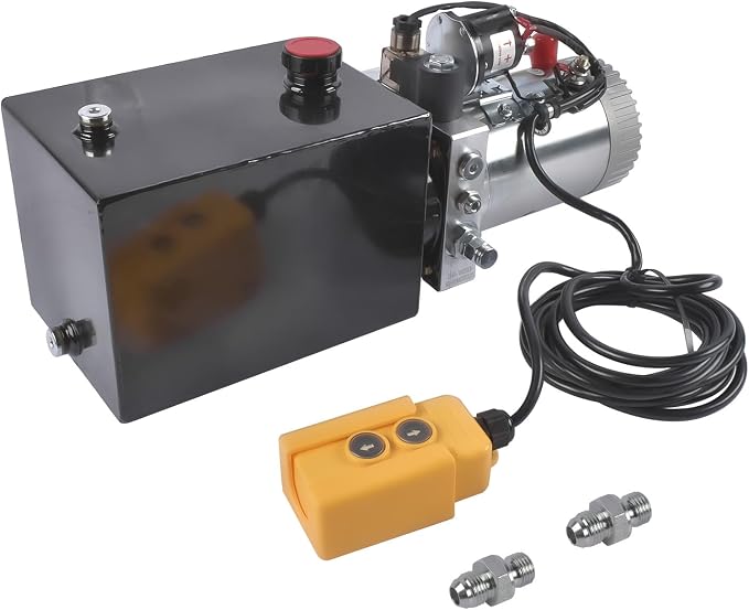 6 Quart Metal Reservoir, Single Acting, 12V DC Steel Hydraulic Pump Power Unit, 2 GPM Flow Rate, 3200 PSI Max Pressure, SAE #6 Ports for Dump Trailers, Car Lifts, DIY Hydraulic Systems