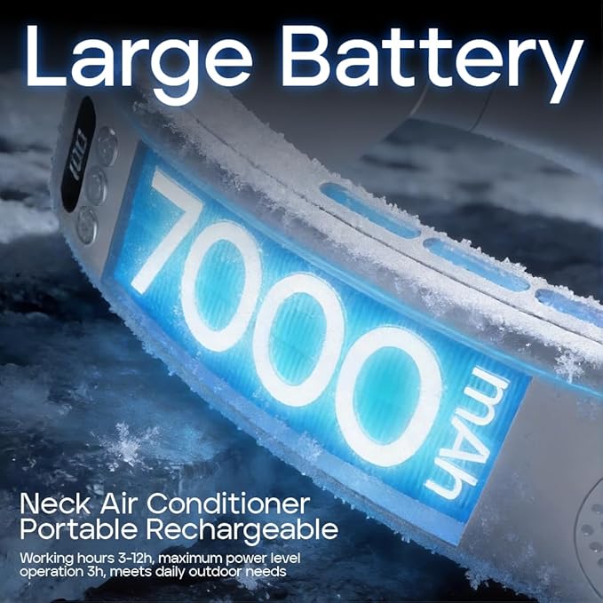 Neck Fan Rechargeable with Semiconductor Cooling Plate, 7000mAh Portable Neck Air Conditioner 3+ Hours Battery, 360g Lightweight Wearable for Travel Hot Flashes Outdoor