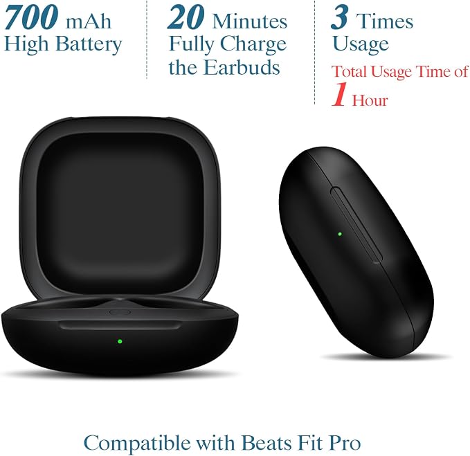 Wireless Charging Case Compatible for Beats Fit Pro, Portable Charger Case Replacement with Bluetooth Pairing Sync Button, 700mAh Built-in Battery (Not Included Earbuds) (Black)
